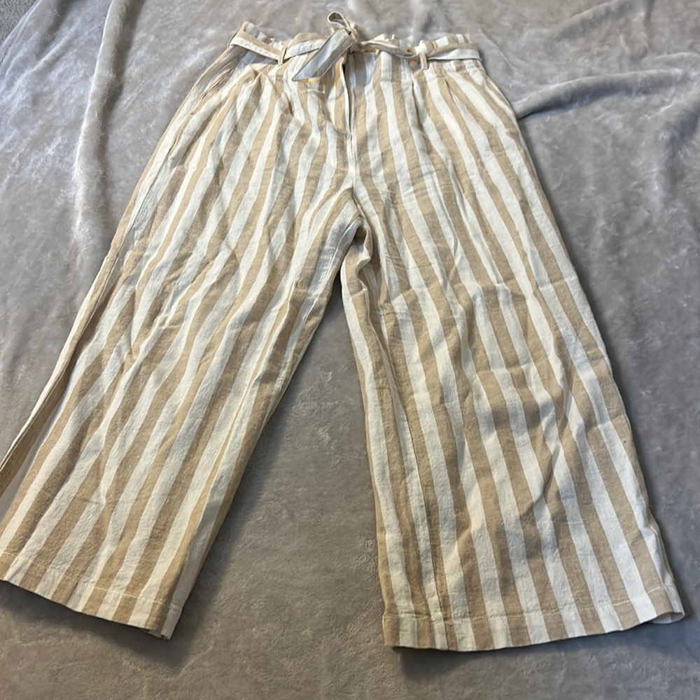 J. Crew White and Tan Wide Leg Pants with Stripes